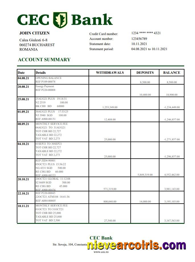 Romania CEC Bank excel pdf
